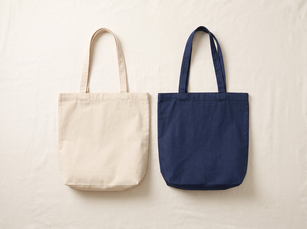 Tote bags en coton, beige et bleu marine, à personnaliser